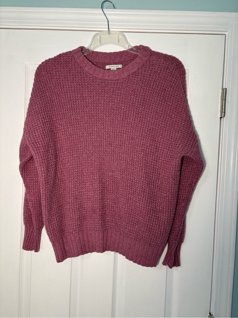 American Eagle Outfitters Waffle-Knit Crewneck Sweater in Rose